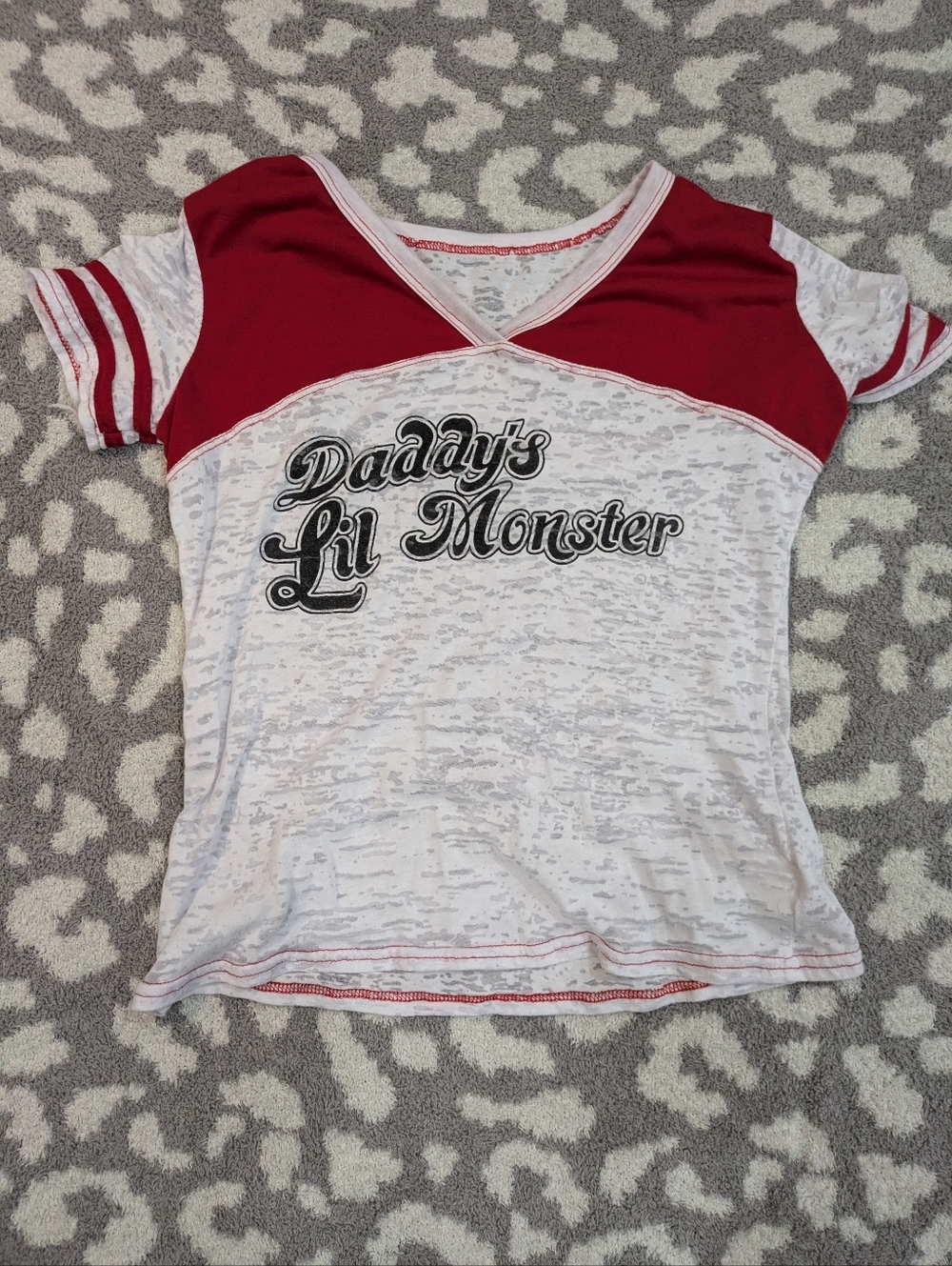 🦋5/25$ Daddy's Lil Monster Girls' Red & White Short Sleeve Tee